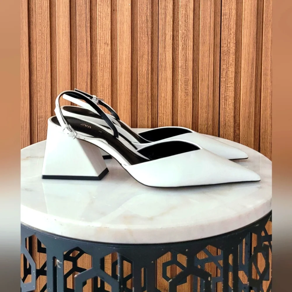 Zara White Slingback Heels - Picture 3 of 9